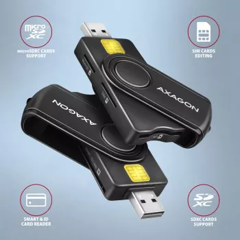 Axagon CRE-SMP2A USB Smart card & SD/microSD/SIM PocketReader smart card reader Indoor USB Type-A/USB Type-C Black