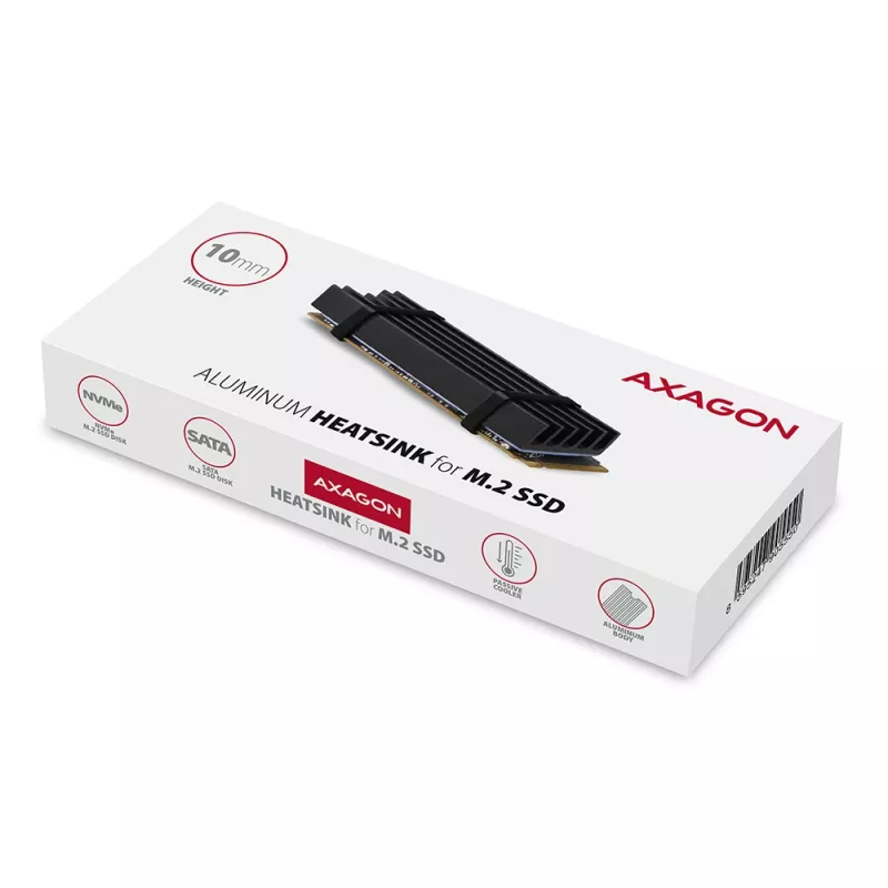 Axagon CLR-M2L10 Passive aluminum heatsink for all M.2 SSDs, size 2280, high 10 mm.