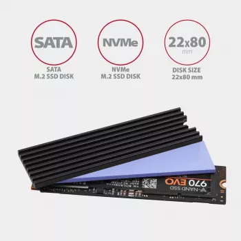 Axagon CLR-M2L3 Passive aluminum heatsink for all M.2 SSDs, size 2280, high 3 mm