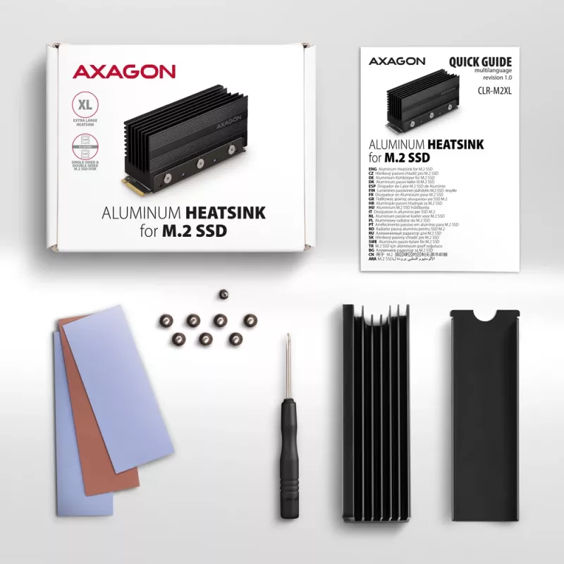 Axagon CLR-M2XL Passive aluminum heatsink for single-sided and double-sided M.2 SSD disks, size 2280, height 36 mm