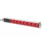 DIGITUS 1U Aluminum PDU, rackmountable 10A Plug, 250VAC 50/60Hz, 8x RED CEE 7/7 outlet pre-fuse, IEC C14 plug
