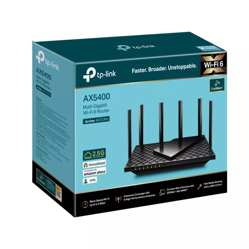 TP-Link Archer AX5400 Multi-Gigabit WiFi 6 Router, Wi-Fi 6 (802.11ax), Dual-band (2.4 GHz / 5 GHz), Ethernet LAN, Black, Desktop/pole router