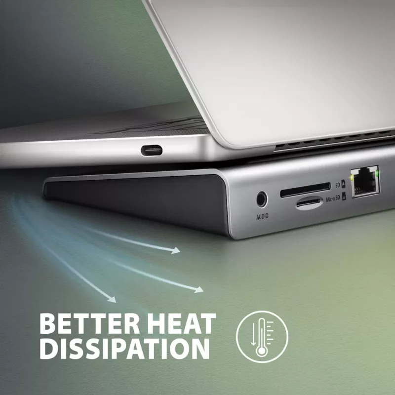 Docking station Axagon HMC-4KX3 USB-C 5Gbps hub, 3x USB-A, 2x HDMI, DP, RJ-45, SD/microSD, audio, PD 100W, cable 40cm
