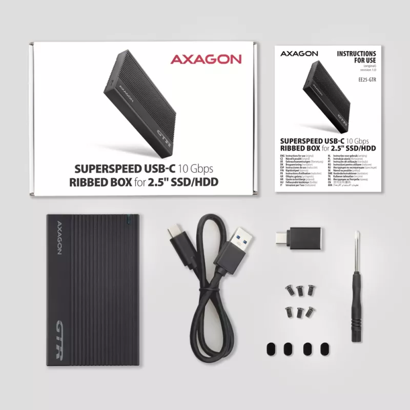 HDD/SSD enclosure Axagon EE25-GTR USB-C 3.2 Gen 2 Black 2.5 inch