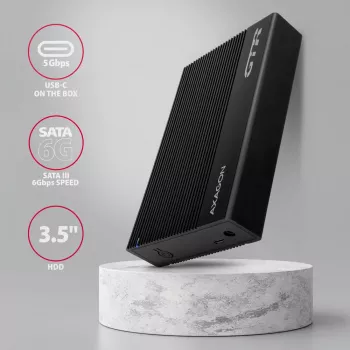 Axagon EE35-GTR USB-C 5Gbps - SATA 6G, 3.5 RIBBED box BLACK - USB Typ C HDD enclosure 3.5 inch