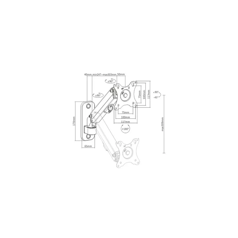 Wall monitor mount Gembird MA-WA1-01 for 17–27 inch screens, VESA 75x75 / 100x100, max load 7 kg, black