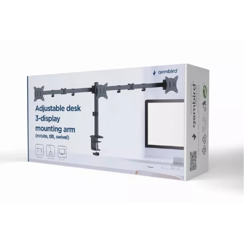 Gembird MA-D3-01 Adjustable Desk 3-Display Mounting Arm, 17-27 inch, up to 7 kg
