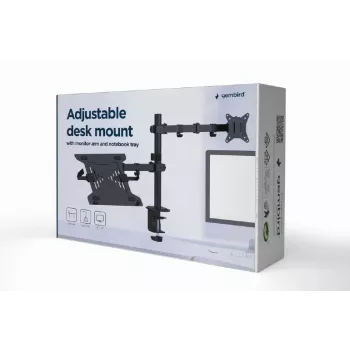 Monitor mount stand Gembird MA-DA-03 for 32 inch screens, desk clamp/grommet, dual-arm, VESA 75x75–100x100, black