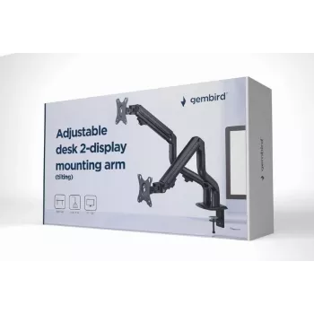 Monitor mount GEMBIRD MA-DA2-02 Black dual-arm for 2 displays up to 32 inch VESA 75x75–100x100, clamp or grommet, max load 16 kg