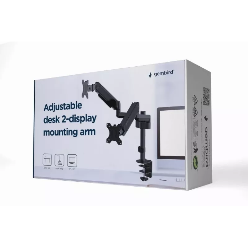 GEMBIRD Adjustable Desk 2-Display Mounting Arm, 17in-32in
