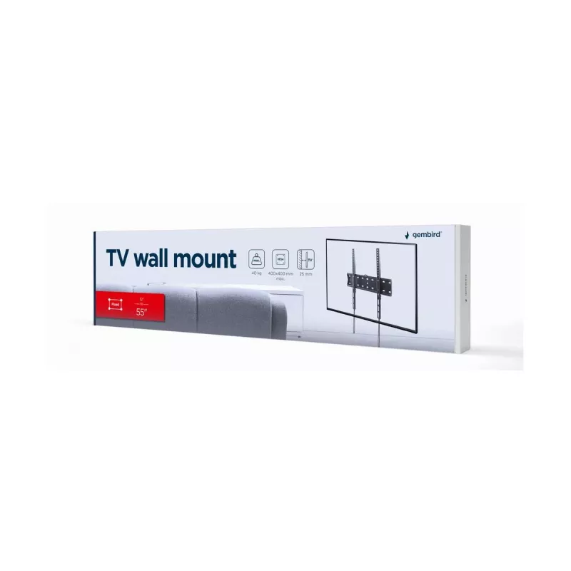 TV mount Gembird WM-55F-02 black, for 32–55 inch screens, max load 40 kg, VESA 200x200–400x400, slim 2.5 cm
