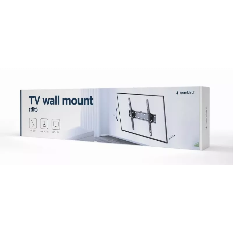 TV mount Gembird WM-55T-02 for 32–55 inch screens, tilt -12° to 12°, VESA 200x200–400x400, 40 kg, black