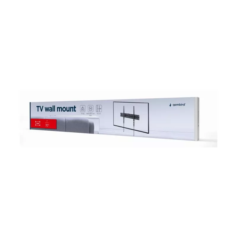 TV mount Gembird WM-70F-01 Black for 37 inch–70 inch TVs, 40 kg, VESA 200x200–600x400, 2.5 cm slim