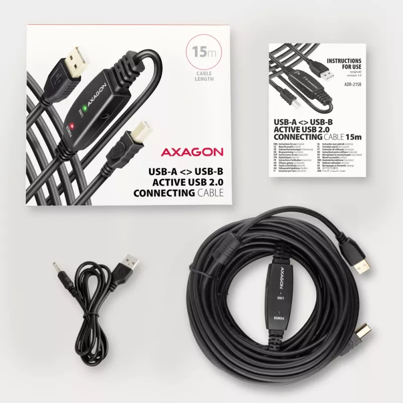 Axagon ADR-215B USB 2.0 A-M -> B-M active connecting/repeater cable 15m