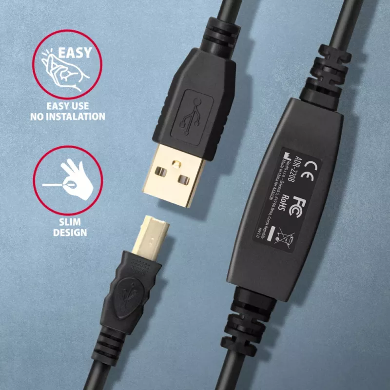 Axagon ADR-220B USB 2.0 A-M -> B-M active connecting/repeater cable 20m