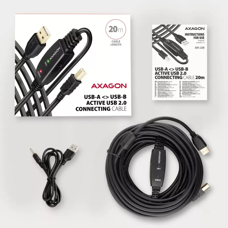 Axagon ADR-220B USB 2.0 A-M -> B-M active connecting/repeater cable 20m