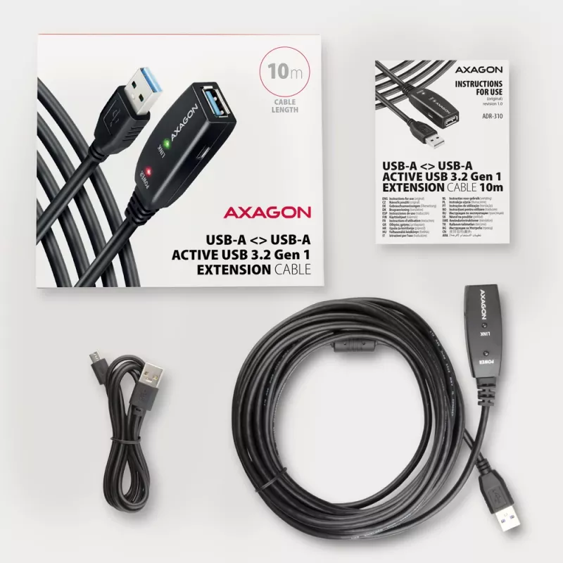 Axagon ADR-310 USB 3.2 Gen 1 A-M -> A-F active extension/repeater cable 10m