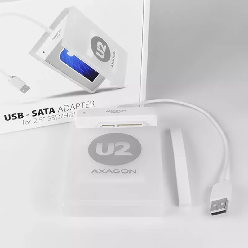 Axagon ADSA-1S USB 2.0 - 2.5 inch HDD SATA, HDD/SSD enclosure, 2.5 inch, Serial ATA, Serial ATA II, Serial ATA III, 0.48 Gbit/s, USB connectivity, White