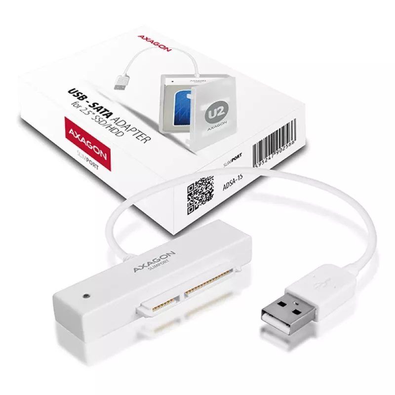Axagon ADSA-1S USB 2.0 - 2.5 inch HDD SATA, HDD/SSD enclosure, 2.5 inch, Serial ATA, Serial ATA II, Serial ATA III, 0.48 Gbit/s, USB connectivity, White