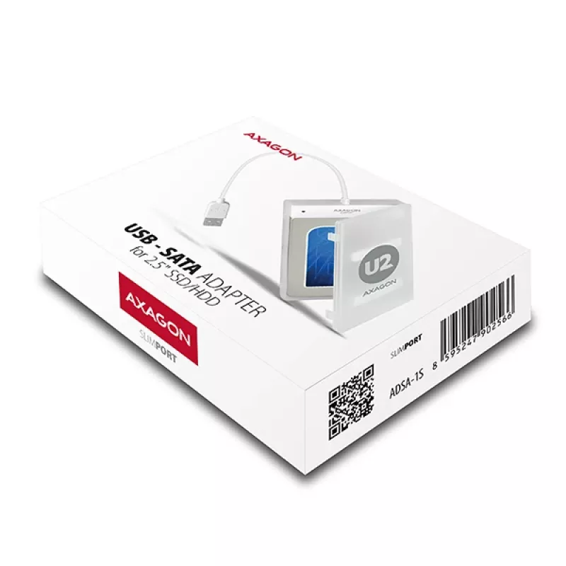 Axagon ADSA-1S USB 2.0 - 2.5 inch HDD SATA, HDD/SSD enclosure, 2.5 inch, Serial ATA, Serial ATA II, Serial ATA III, 0.48 Gbit/s, USB connectivity, White