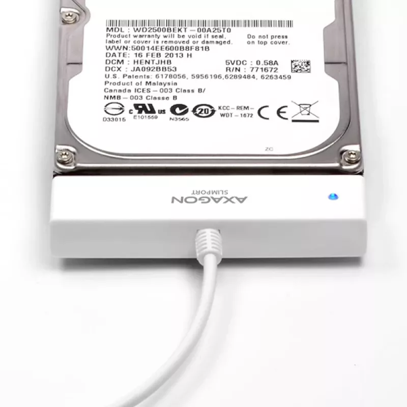 Axagon ADSA-1S USB 2.0 - 2.5 inch HDD SATA, HDD/SSD enclosure, 2.5 inch, Serial ATA, Serial ATA II, Serial ATA III, 0.48 Gbit/s, USB connectivity, White