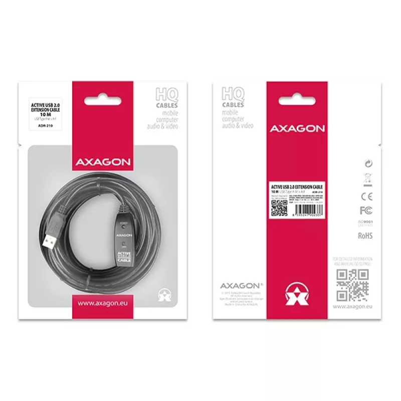 Axagon ADR-210 USB 2.0 A-M -> A-F active extension/repeater cable 10m