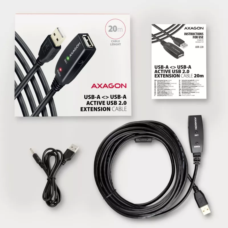 Axagon ADR-220 USB 2.0 A-M -> A-F active extension/repeater cable 20m