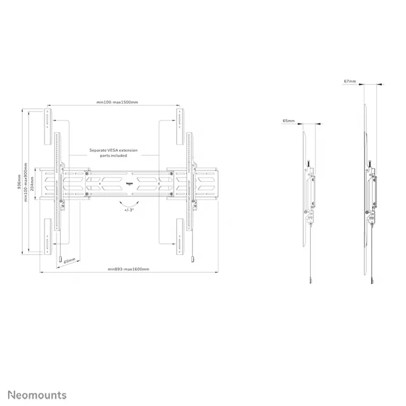 Neomounts WL30S-950BL19 Heavy duty wall mount 55-115 inch - fixed - lockable - landscape and portrait