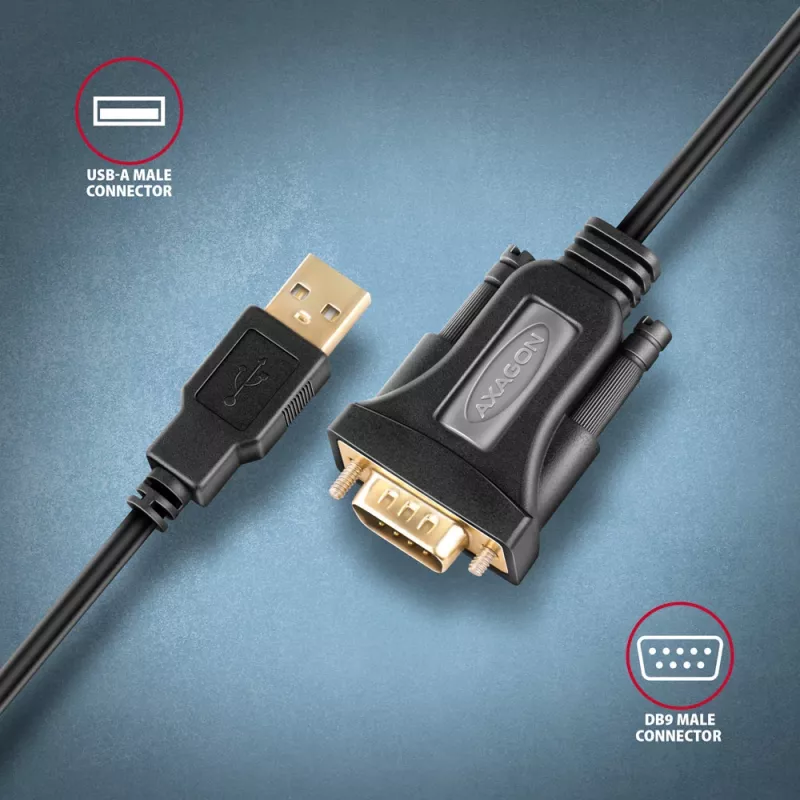 Axagon ADS-1PQN USB-A 2.0 - serial RS-232 DB9-M FTDI adapter cable 1.5m - Adapter - Digital/Daten serial cable Black USB Type-A
