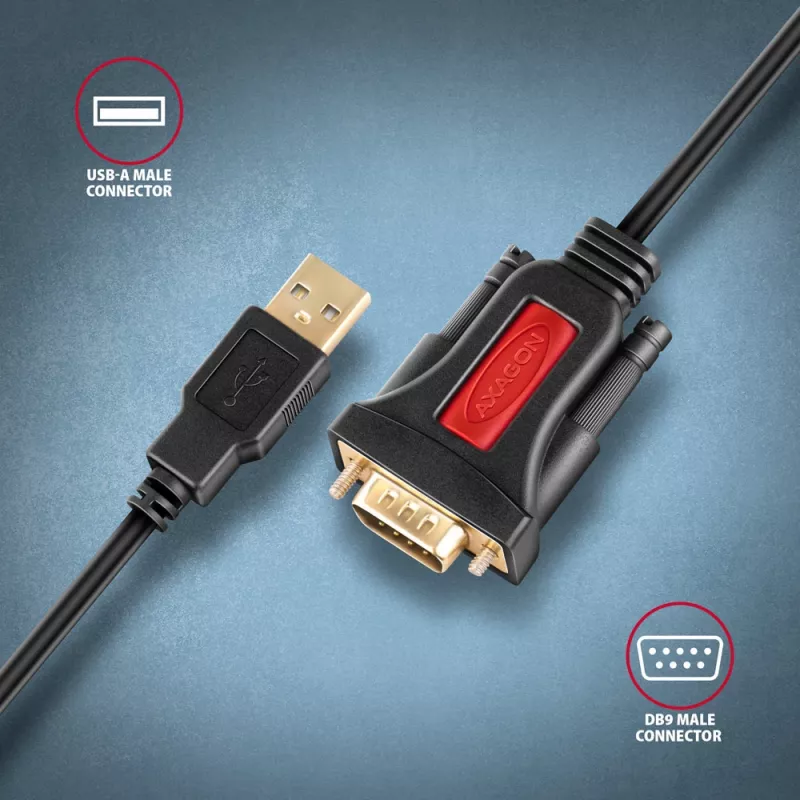 Axagon ADS-1PSN USB-A 2.0 - serial RS-232 DB9-M Prolific adapter cable 1.5m - Adapter - Digital/Daten serial cable Black USB Type-A