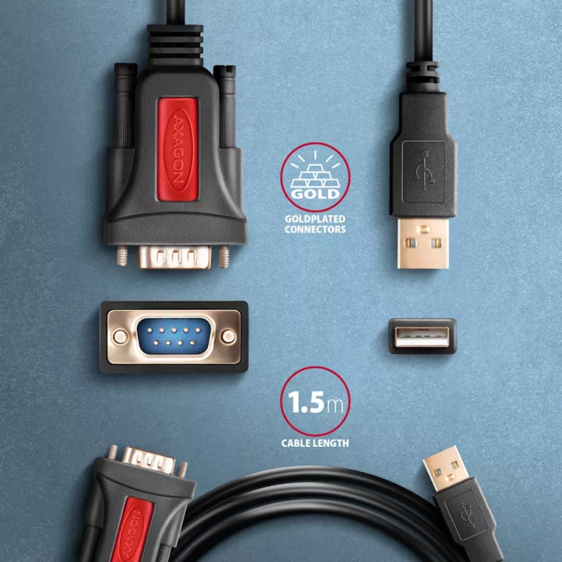 Axagon ADS-1PSN USB-A 2.0 - serial RS-232 DB9-M Prolific adapter cable 1.5m - Adapter - Digital/Daten serial cable Black USB Type-A