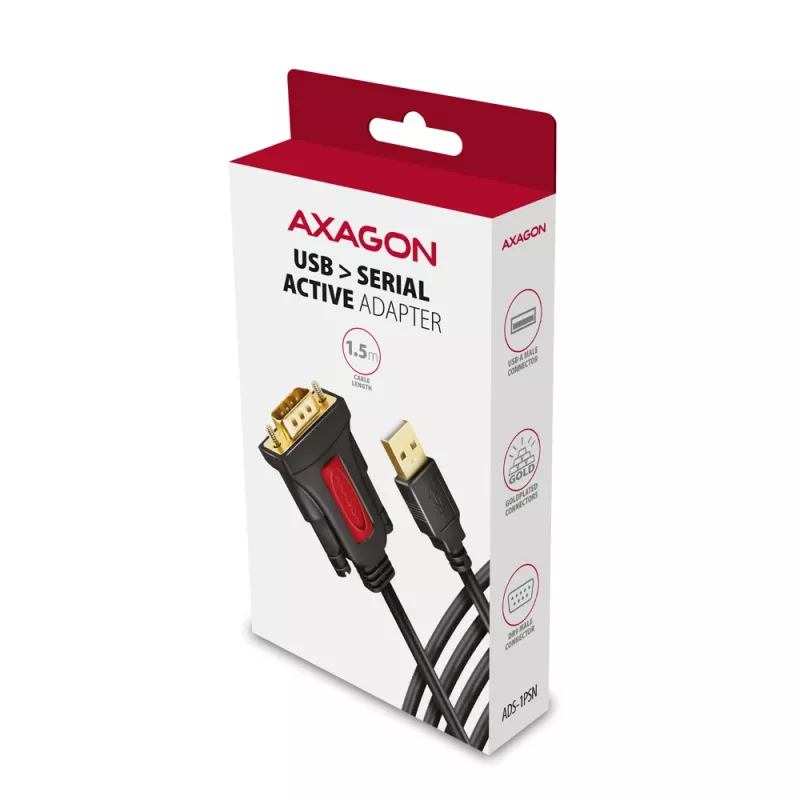 Axagon ADS-1PSN USB-A 2.0 - serial RS-232 DB9-M Prolific adapter cable 1.5m - Adapter - Digital/Daten serial cable Black USB Type-A