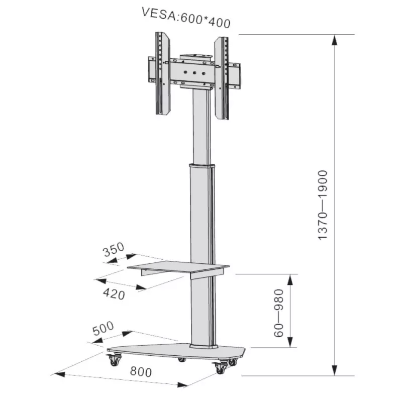 Techly Floor Stand with Shelf Trolley TV LCD/LED/Plasma 37-70 inch Silver