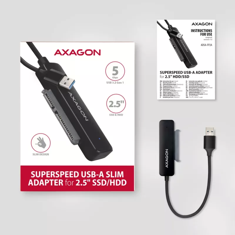 Axagon ADSA-FP2A interface card USB 3.2 Gen 1 SATA Male Black