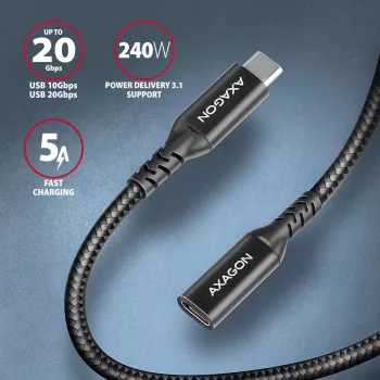 Axagon BUCM32-CF10AB SPEED+ USB-C USB 20Gbps extension cable 1 m