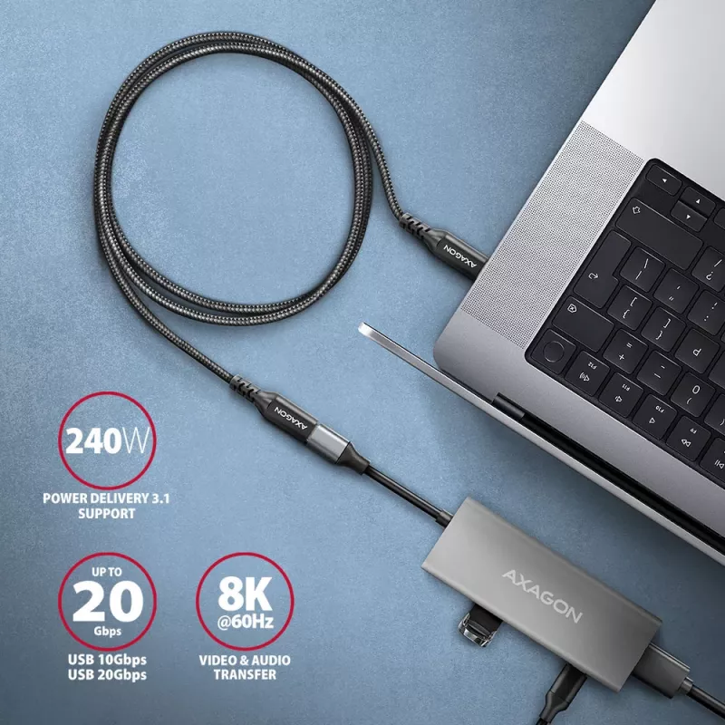 Axagon BUCM32-CF10AB SPEED+ USB-C USB 20Gbps extension cable 1 m