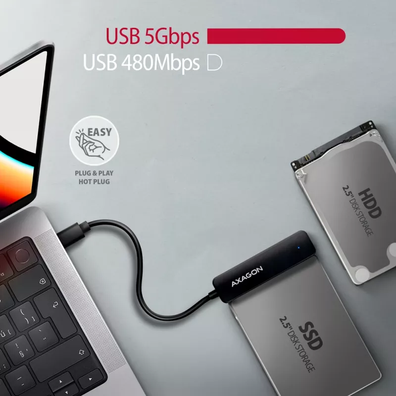 Axagon ADSA-FP2C USB-C 5Gbps - SATA 6G, 2.5 SSD/HDD SLIM adapter - Adapter - Digital/Daten interface cards/adapter