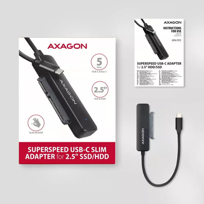 Axagon ADSA-FP2C USB-C 5Gbps - SATA 6G, 2.5 SSD/HDD SLIM adapter - Adapter - Digital/Daten interface cards/adapter