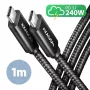 Axagon BUCM2-CM10AB Data and charging USB 480Mbps cable 1 m. PD 240W, 5A. Black braided