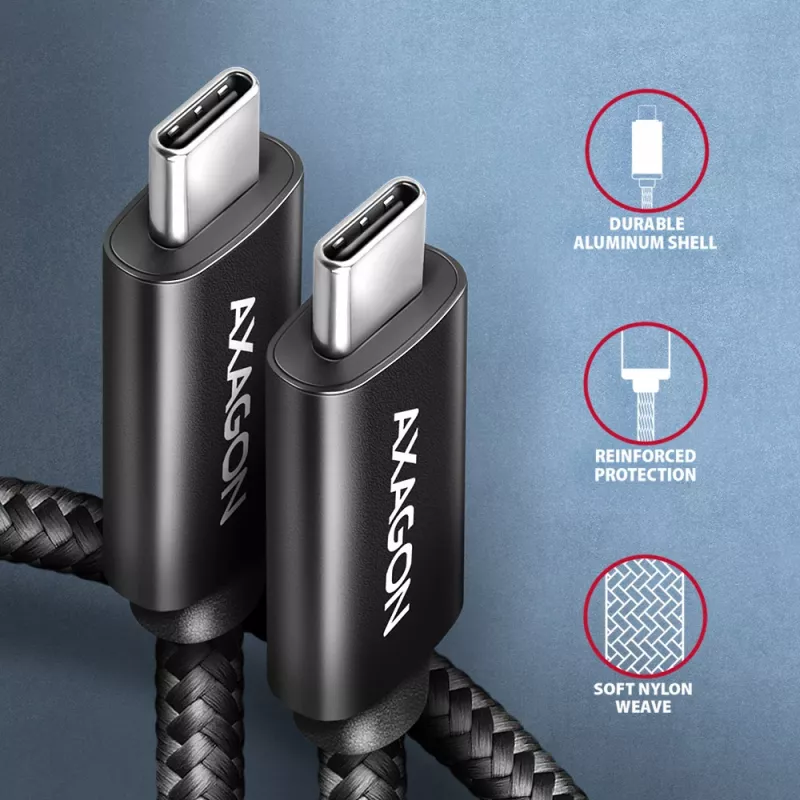 Axagon BUCM2-CM10AB Data and charging USB 480Mbps cable 1 m. PD 240W, 5A. Black braided