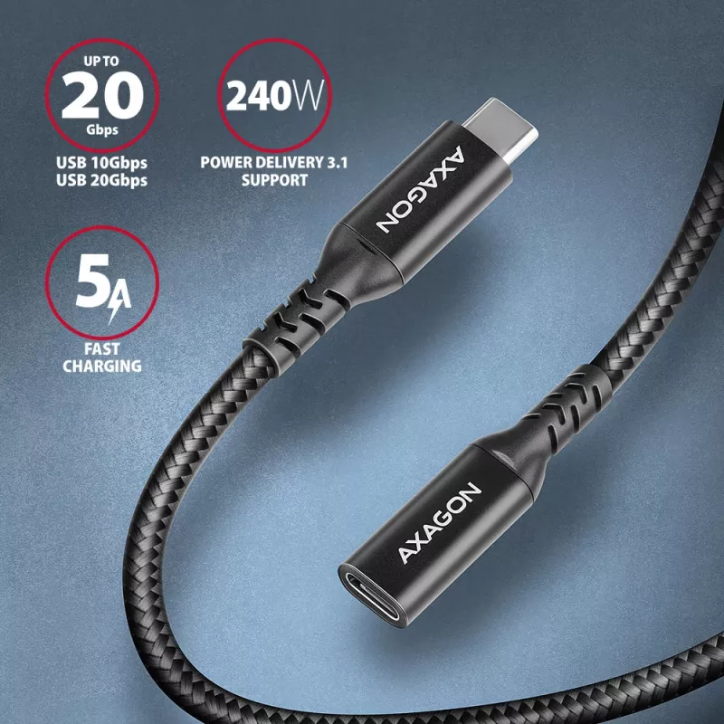 Axagon BUCM32-CF15AB SPEED+ USB-C USB 20Gbps extension cable 1.5 m