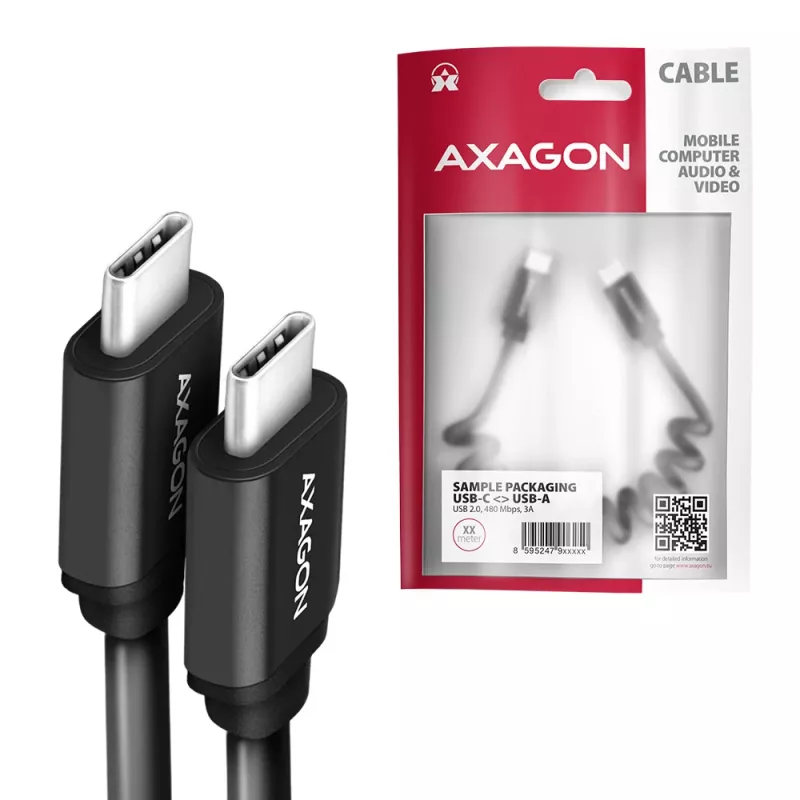 USB Cable Axagon BUCM-CM20TB 1.1m PD 60W 3A Black