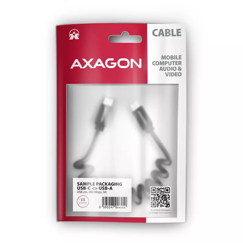 USB Cable Axagon BUCM-CM20TB 1.1m PD 60W 3A Black