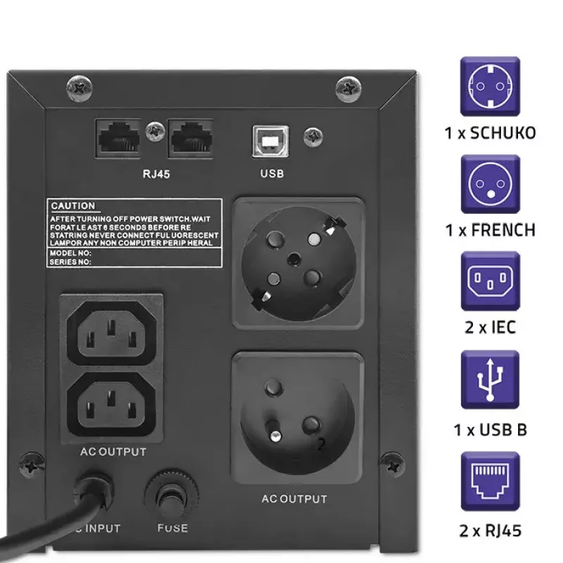 Uninterruptible Power Supply Qoltec 53771 2 kVA 1200 W 2 AC outlets