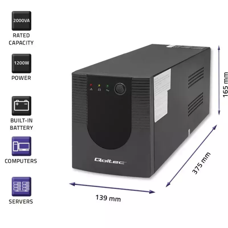 Qoltec 53777 UPS Line-Interactive 2 kVA 1200 W 4 AC outlets