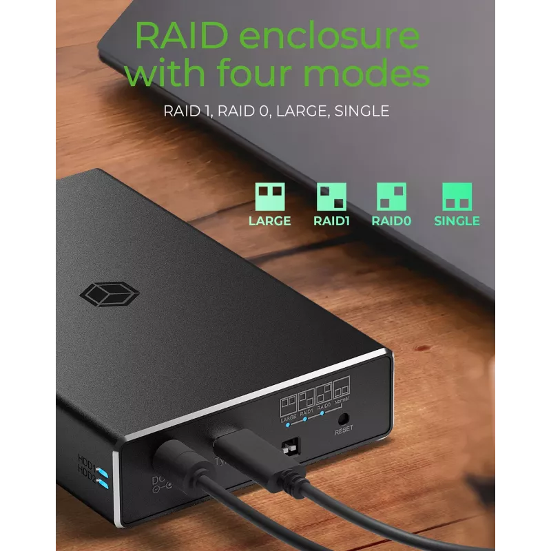 ICY BOX RAID enclosure for 2x HDD/SSD USB 3.2 Gen 2 Type-C® / Type-A interface