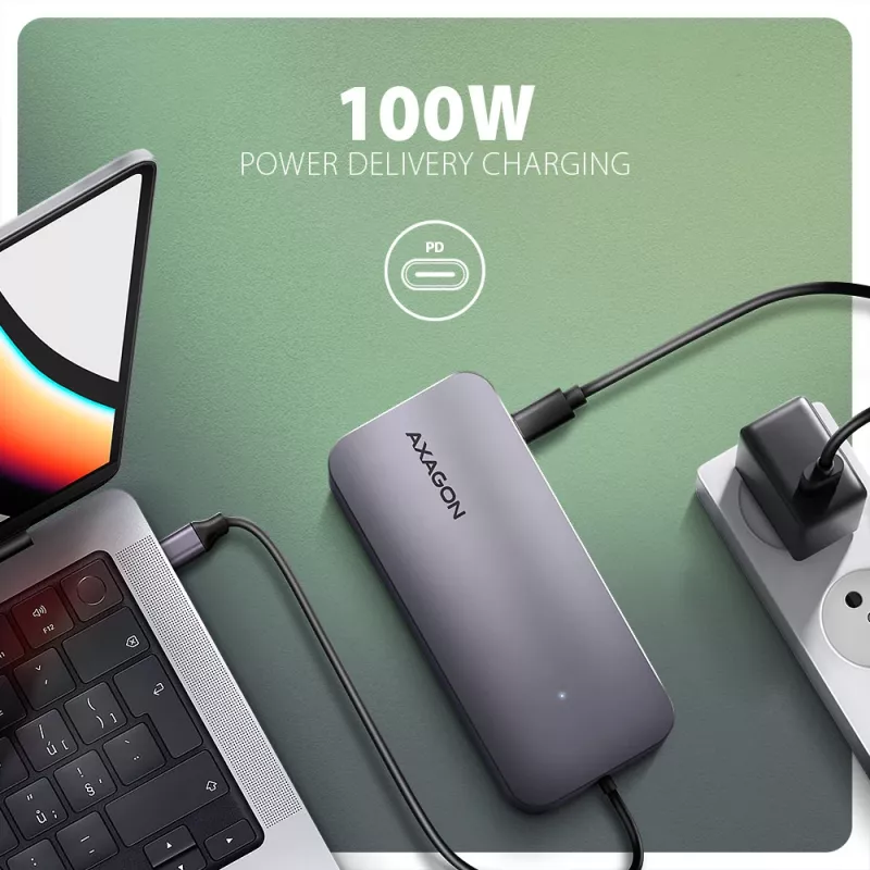 Axagon HMC-6GM2 USB 10Gbps hub USB-A USB-C HDMI M.2 SD/mSD PD 100W USB-C Wired USB 3.2 Gen 2 (3.1 Gen 2) Type-C Grey