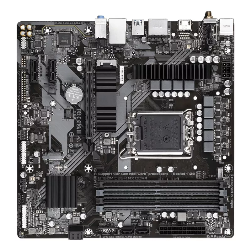 GIGABYTE B760M DS3H AX DDR4 Motherboard - Supports Intel Core 14th Gen CPUs, 6+2+1 Phases Digital VRM, up to 5333MHz DDR4 (OC), 2xPCIe 4.0 M.2, Wi-Fi 6E, 2.5GbE LAN, USB 3.2 Gen2