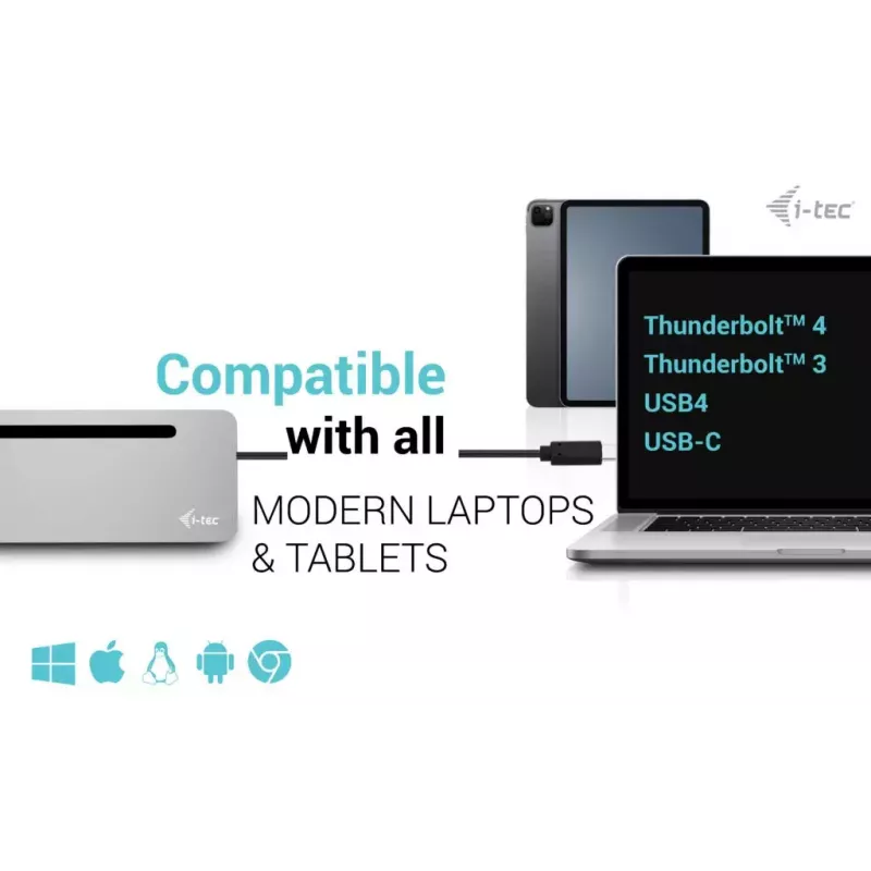 i-tec USB-C Metal Ergonomic 3x 4K Display Docking Station with Power Delivery 100 W + Universal Charger 100 W