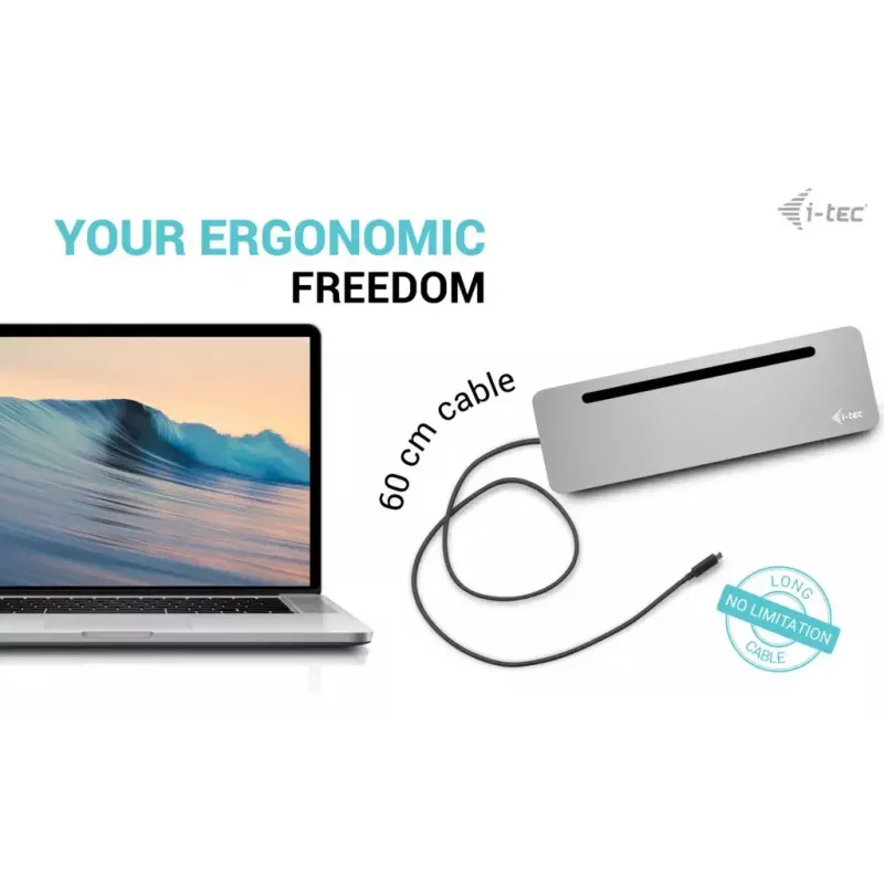i-tec USB-C Metal Ergonomic 3x 4K Display Docking Station with Power Delivery 100 W + Universal Charger 100 W